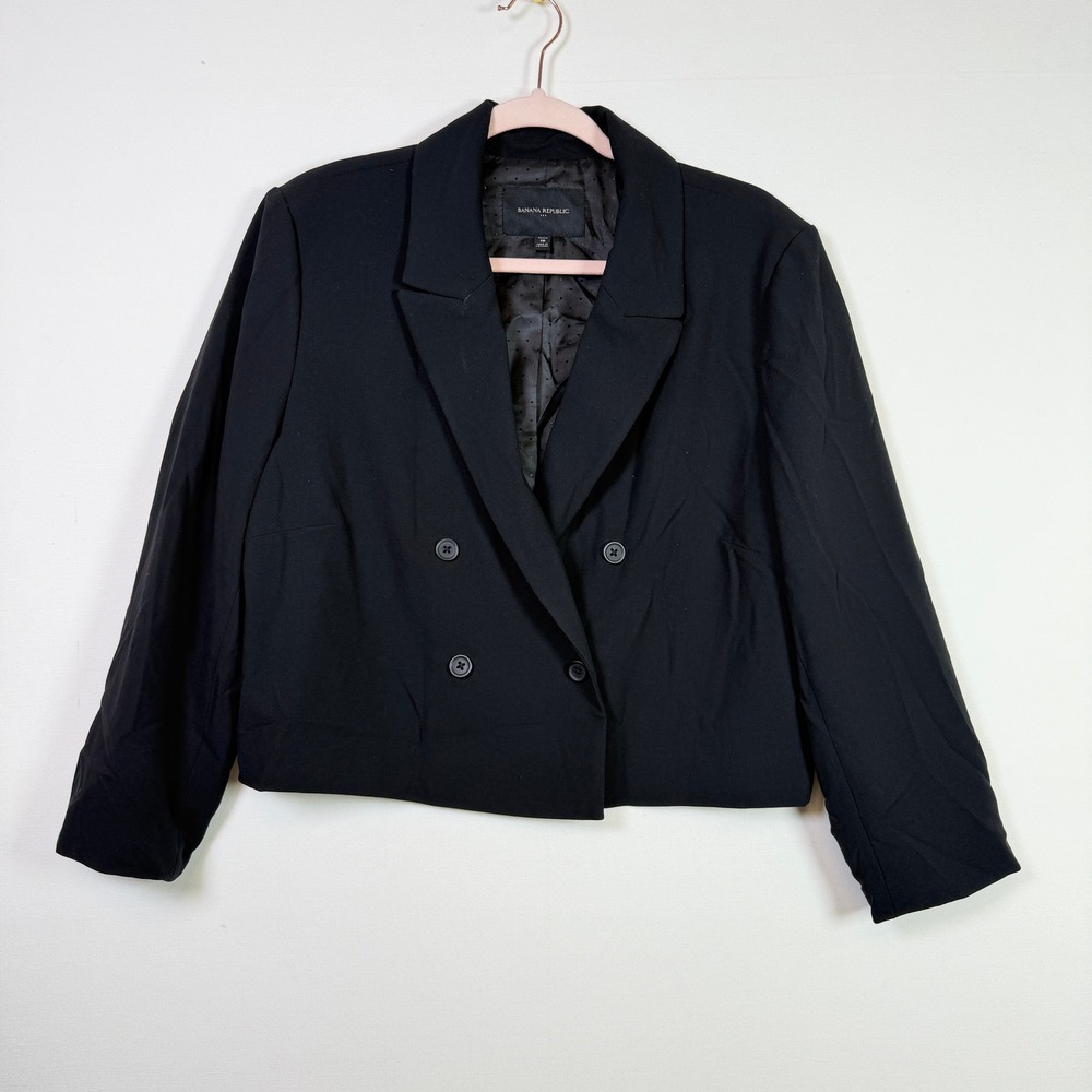 BANANA REPUBLIC Black Double Breasted Cropped Blazer Jacket 18 Petite
